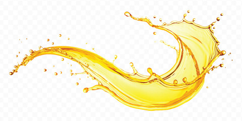 abstract smooth liquid oil splashing with droplets in curve style isolated on white background	
