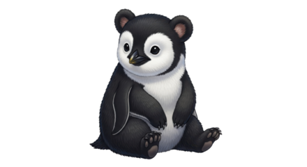 Cute baby animal hybrid of a penguin and a bear isolated PNG with Transparent Background
