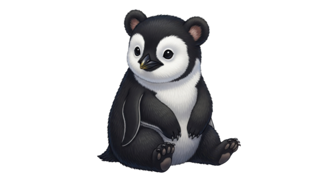 Cute baby animal hybrid of a penguin and a bear isolated PNG with Transparent Background