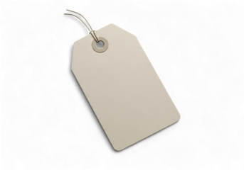 Blank beige tag with string, perfect for product pricing, gift giving occasions, or creating custom labels for handmade items, adding a personal touch and professional finish