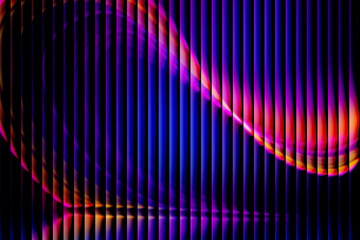 Abstract dark background with vertical blue purple and red light streaks creating a futuristic or...