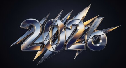 Modern metallic 2026 design for your futuristic projects, glittering with chrome accents, perfect for new year promotions and tech themed backgrounds
