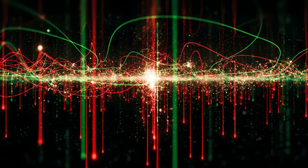 Abstract light trails with red and green colors creating a dynamic and modern background