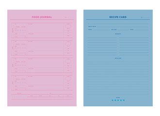 Recipe Card Meal Plan. Food record.  template set. Vector illustration.