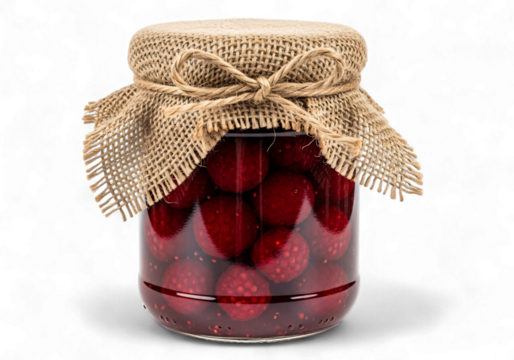 Homemade raspberry jam in a rustic jar evokes feelings of warmth and tradition, perfect for showcasing artisanal food products and cozy autumn vibes, a taste of simple pleasures