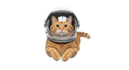Ginger tabby cat wearing an astronaut helmet isolated PNG with Transparent Background