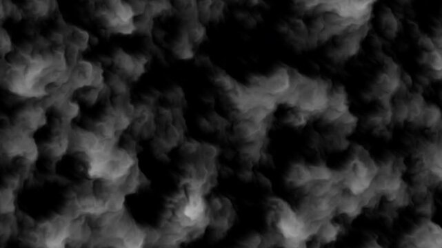 Abstract dark and light grey textured background resembling dense smoke or turbulent clouds with intricate patterns.