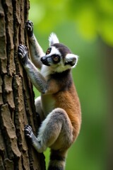 Obraz premium Agile lemur scaling rough bark, gripping with paws, Madagascar, wildlife
