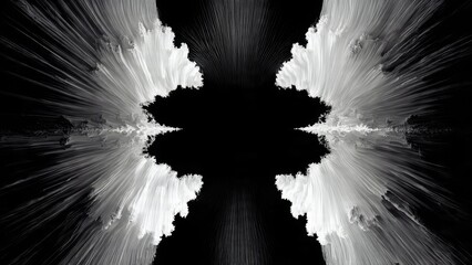Symmetrical monochrome abstraction presenting mirrored diverging ethereal formations