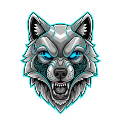 Cyberpunk wolf with glowing blue eyes and intricate circuit patterns, perfect for gaming, esports, and futuristic designs that need an edgy, powerful aesthetic