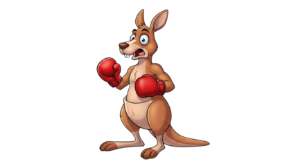 Scared cartoon kangaroo wearing boxing gloves isolated PNG with Transparent Background