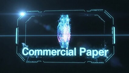 Futuristic Commercial Paper Design Holographic Display of Data and Information on Dark Background