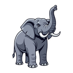 Majestic elephant cartoon illustration with raised trunk, perfect for wildlife education, logo design, or playful branding projects needing a touch of strength