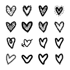 Hand Drawn Valentine’s Day Heart Doodles. Romantic Love Illustration Set on White Background