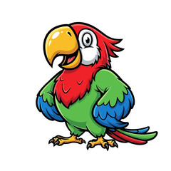 Whimsical cartoon parrot with vibrant colors and playful expression, perfect for children's books, educational materials, and fun tropical designs