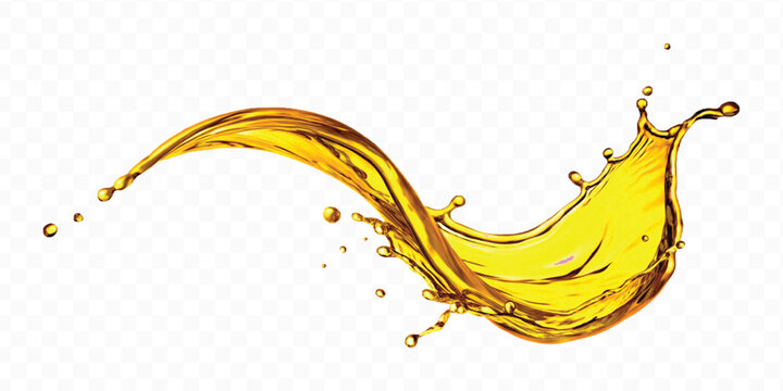 abstract smooth liquid oil splashing with droplets in curve style isolated on white background	
