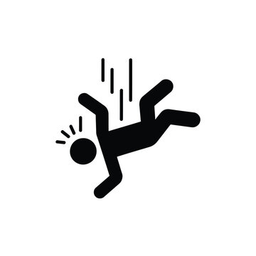 Silhouette of a person falling downwards with motion lines