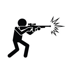 Obraz premium Silhouette of a person firing a sniper rifle with muzzle flash