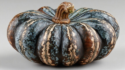 Dusty lantern squash with mild distortion and bent sliver mouth on white