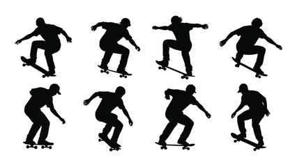 Skateboarder silhouettes collection isolated on white background, Vector