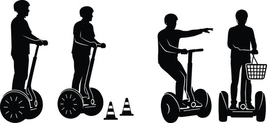 People Riding Segways and Talking Silhouette Vector Collection