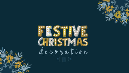 Festive christmas decoration text with floral accents on a dark teal background for holiday season cheer