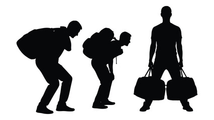 Men carrying heavy loads silhouettes isolated on white background, Vector