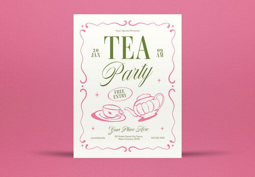 Beige Handdrawn Tea Party Flyer Layout