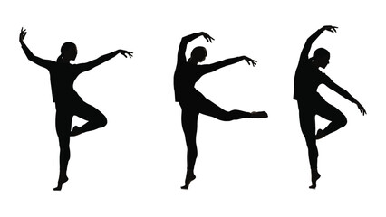 Ballet dancer silhouettes in elegant poses isolated on white background, Vector