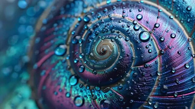 Iridescent Blue Circle Seashell Texture with Water Droplets