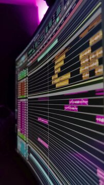 Music Production Software on Wide Monitor &ndash; Vertical Studio Setup Clip - video timeline