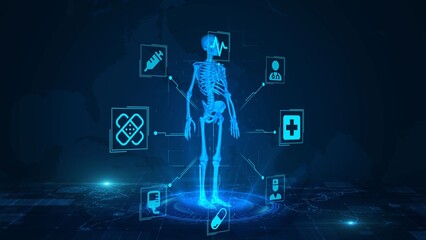 Futuristic Digital Medical Technology Featuring Human Skeleton Interface