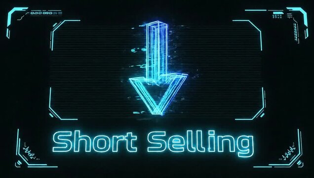 Short Selling Concept Futuristic HUD Illustration of Downward Arrow with Digital Text