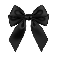 Elegant black satin ribbon bow isolated on a transparent background