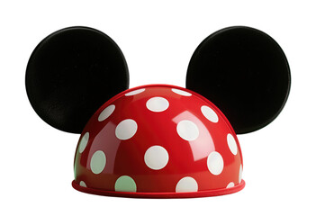 Red polka dot hat with black ears isolated object