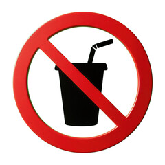 Red prohibited sign with a crossed-out drink cup and straw