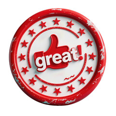 Red stamp with thumbs up and great text surrounded by stars