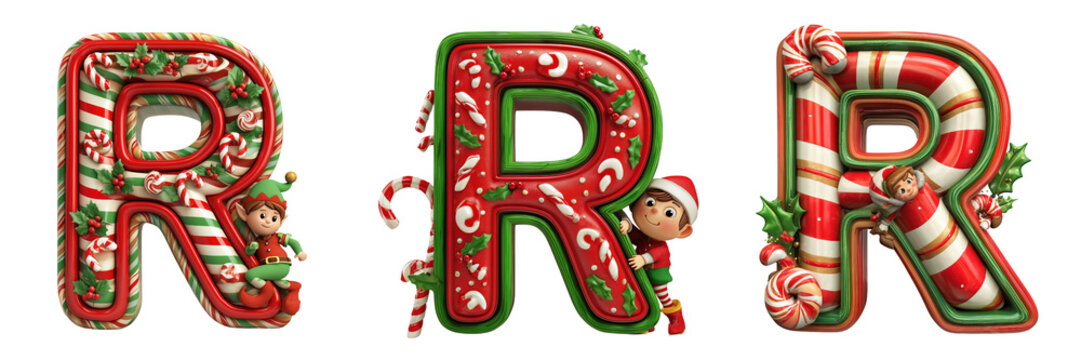 Christmas Elf Candy Cane Letter R isolated on a transparent background