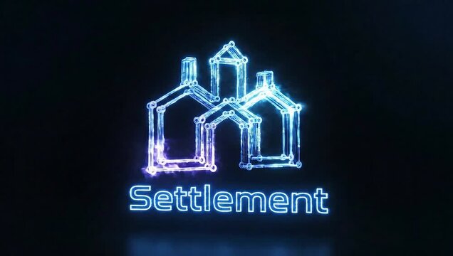 Digital settlement icon design A glowing neon representation of property and dwellings