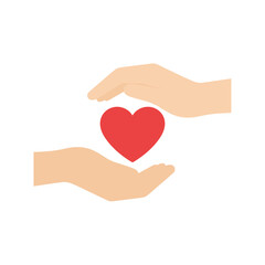 Obraz premium Hands holding red heart in minimalist style on white background 