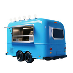 Retro blue food truck with open serving window