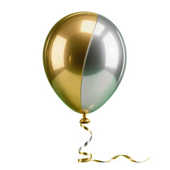 Shiny gold and silver metallic balloon with curled ribbon