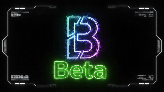 Futuristic Beta Symbol Design Glowing Letter 'B' with 'Beta' Text on Tech-Style Interface