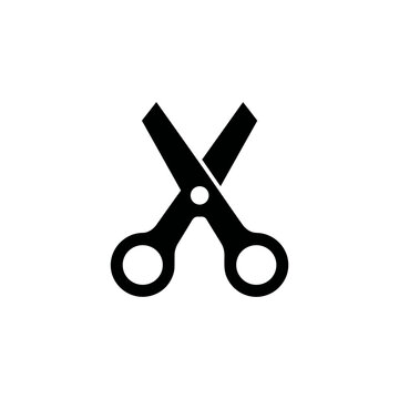 A simple black silhouette of bandage scissors with short blunt blades and round handles