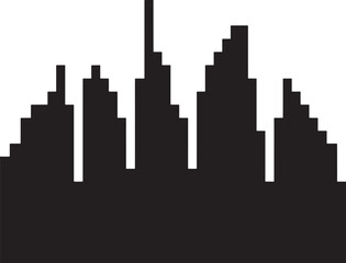 Fototapeta premium Pixelated black silhouette of a city skyline with blocky buildings cityscape urban vector