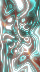 Abstract fluid metallic surface in teal and copper tones with soft glowing reflections and organic waves