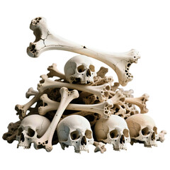 Stack of Human Skulls and Bones in Beige Tones