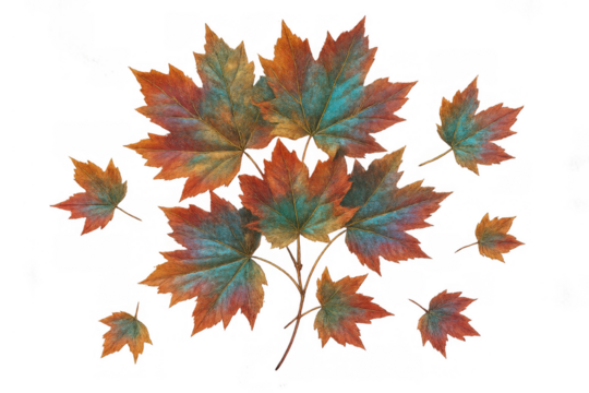 Vibrant autumn maple leaves illustrating the beauty of fall, bringing seasonal color and delicate watercolor texture