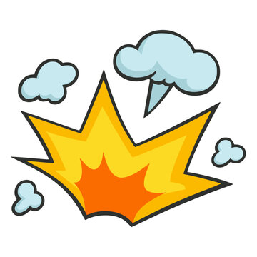 Explotion effect with smoke flat color vector illustration template design