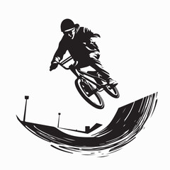 Fototapeta premium Silhouette of BMX Bicycle Rider Doing Trick Vector on white background